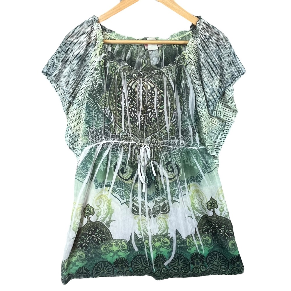 Studio MK Y2K Sheer Boho Mandala‎ Top Festival Fairycore Blouse Made in USA L